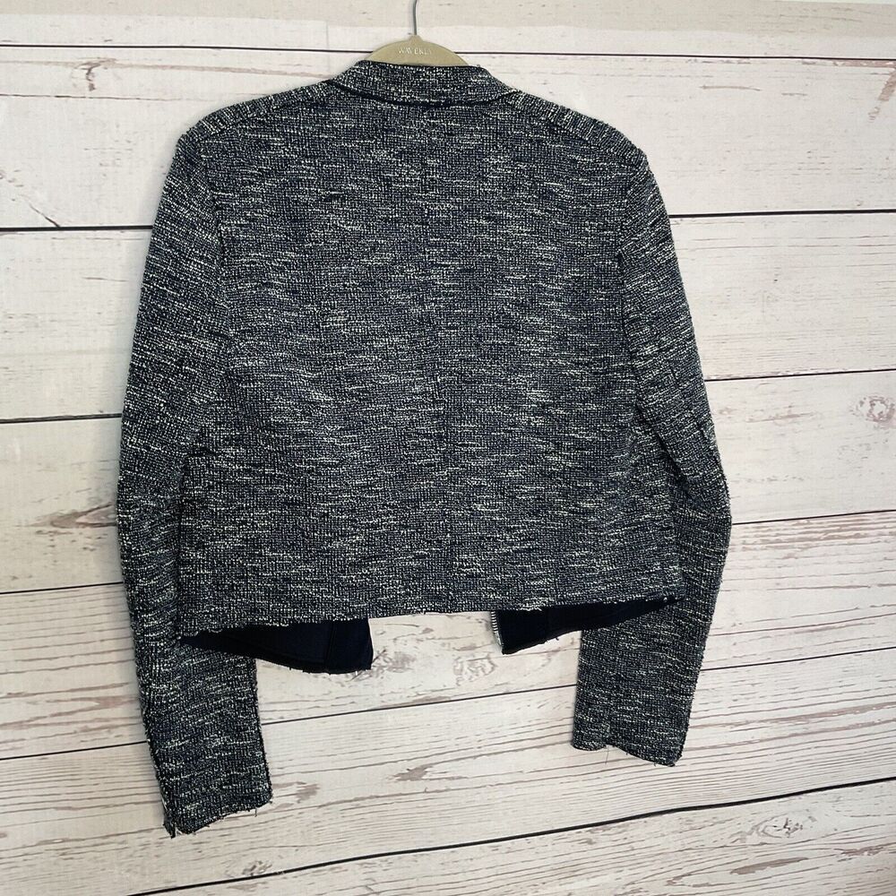 THEORY Jacket Womens Medium Moto Jacket Blue Tweed Raw Hem Neutral Minimalist - Picture 13 of 16
